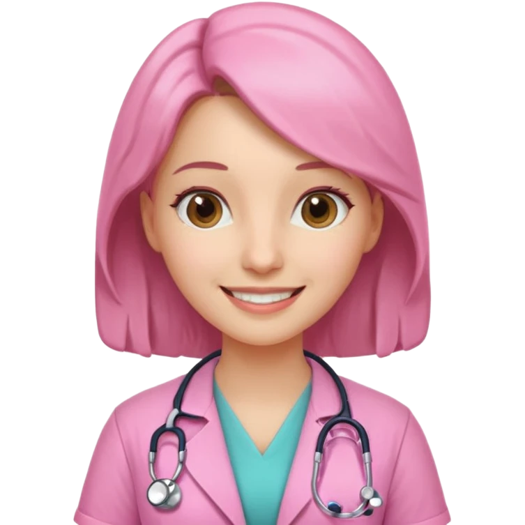 female doctor wearing pink medical outfit with stethoscope, realistic face emoji