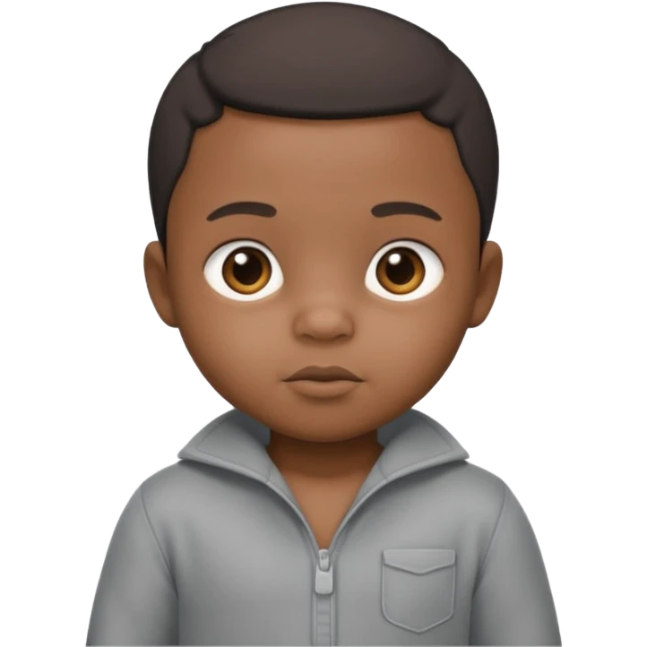 Black baby with straight face in a grey jumpsuit emoji