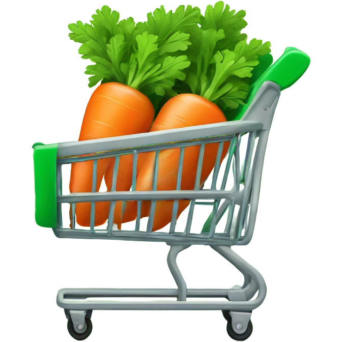 Green shopping cart with carrot logo on outside and cart empty emoji