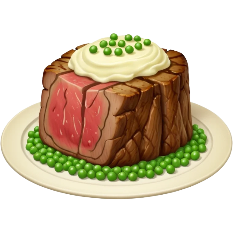 Prime rib steak dinner with mashed potatoes and peas emoji