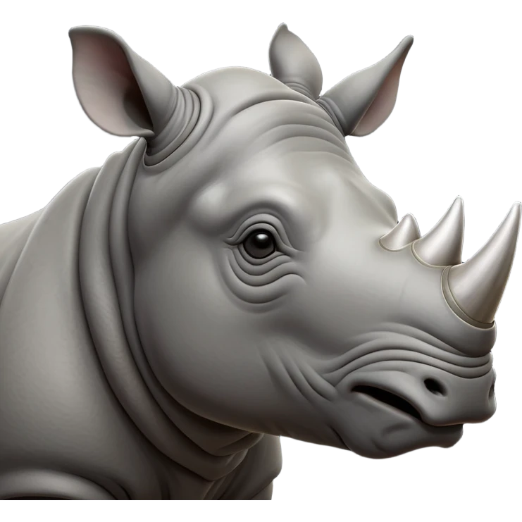 cinematic-noble-rhinoceros-portrait-emoji,-poised,-with-a-massive,-powerful-build-and-a-thick,-hide-of-slate-gray,-deep-set-soulful-piercing-eyes,-simplified-yet-sharp-and-sophisticated-features,-highly-detailed, with large black eyes, szoomed out showing houlders emoji