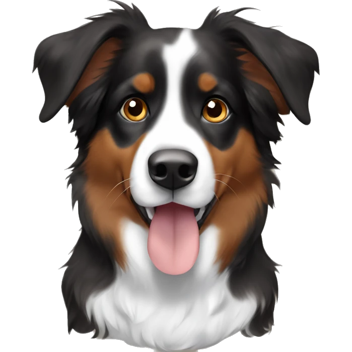 Brown black and white Australian Shepherd with floppy ears emoji