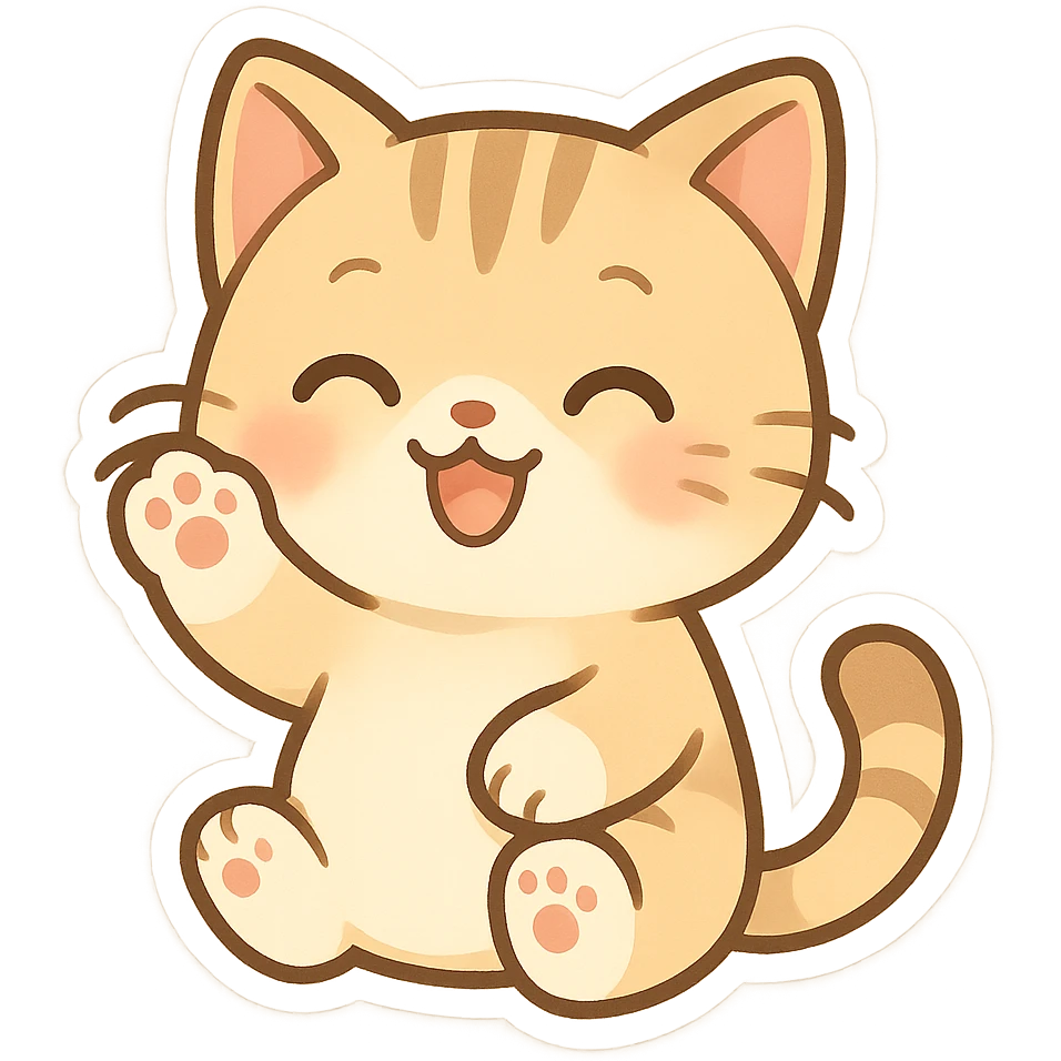 happy cat waving, chibi sticker style emoji