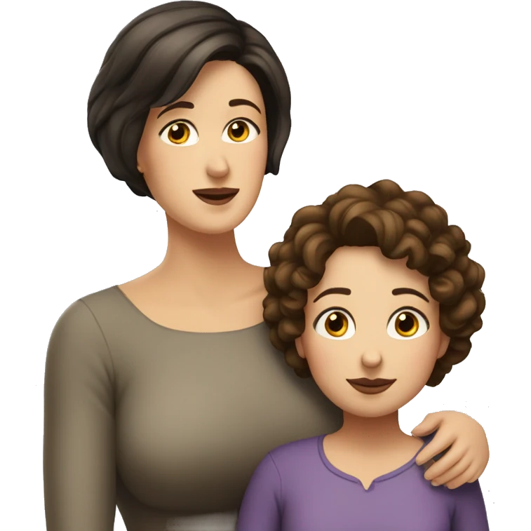 a white plus sized lady with a short haircut hugging her white daughter with dark brown long hair  emoji
