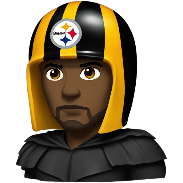 Mean Joe green Pittsburgh Steelers player in uniform and helmet with black cape lokikg scary emoji