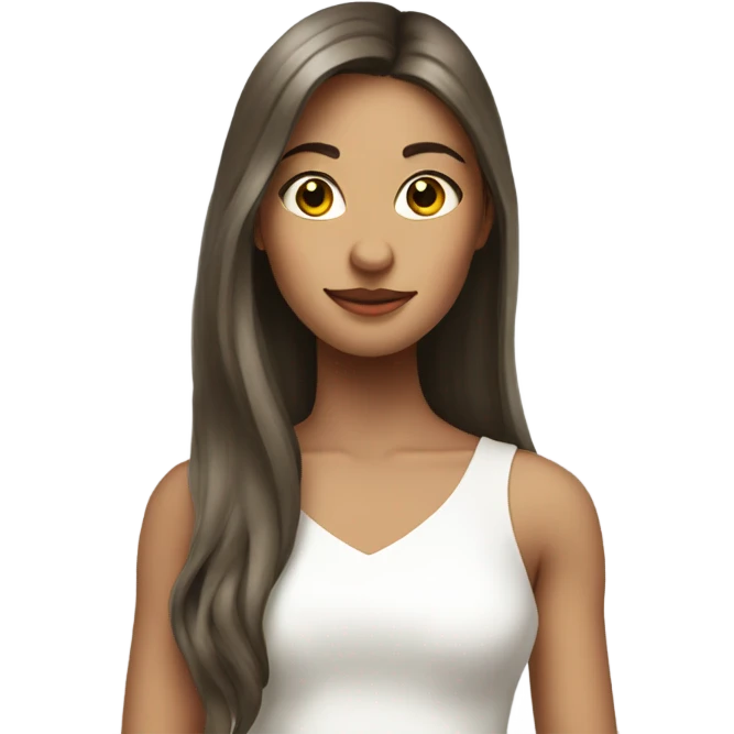 girl in white dress indoors, long hair emoji