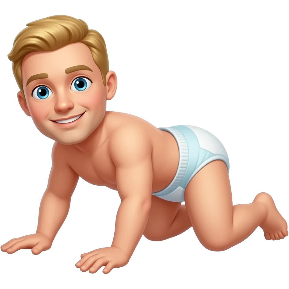 Adult blond hair male crawling and wearing a diaper emoji