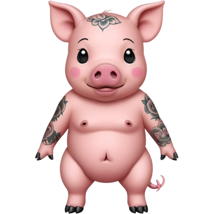 full body of pig having tattoo, front view emoji