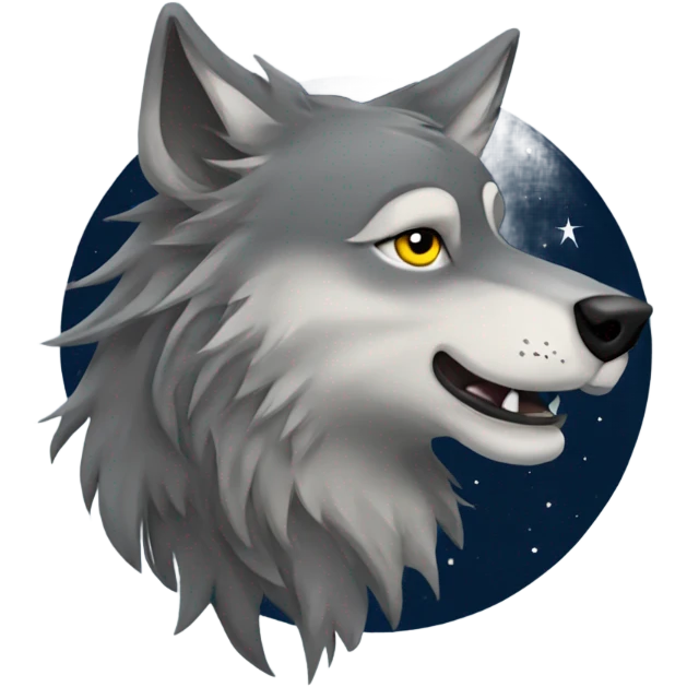Wolf with flowing hair standing up looking at moon saying I’m the alpha emoji