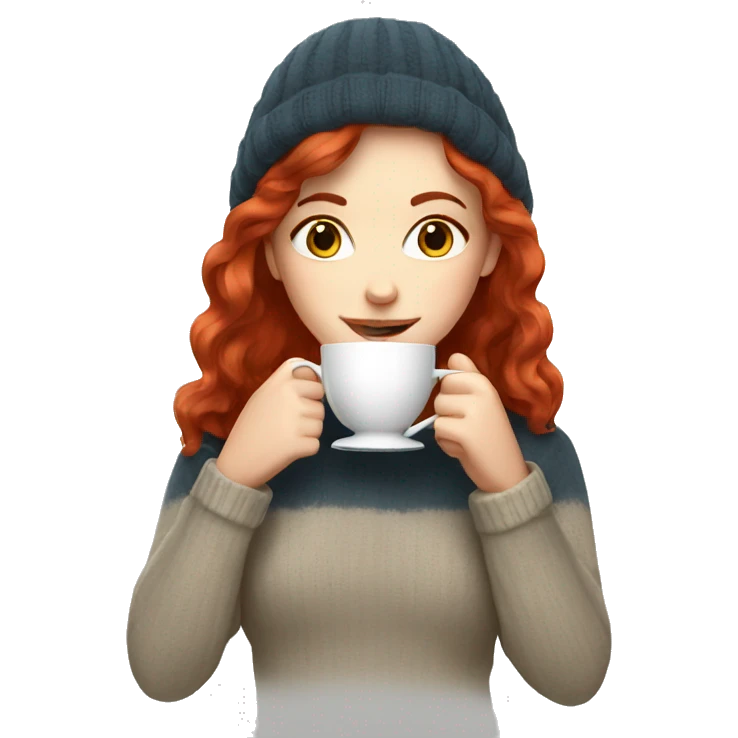 White girl red hair in a sweater sipping tea  emoji