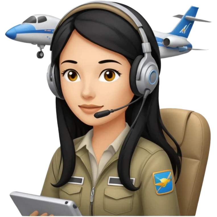 Femme cheveux long noir travaille dans le domaine de l'aéronautique emoji