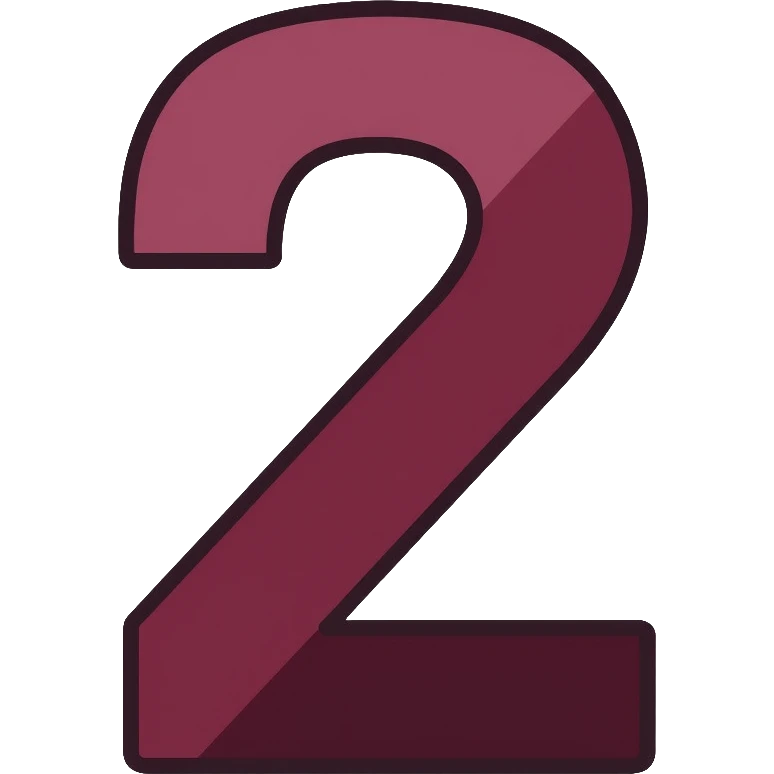 Number 2 in serif italic font with matted style in muted, deep, rich burgundy-charcoal mix color emoji