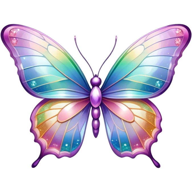 Pastel sparkly glittery iridescent transparent rainbow crystal butterfly emoji