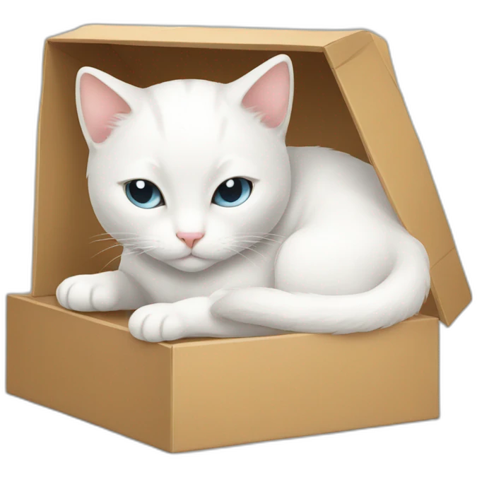 white kitty sleeps in box emoji