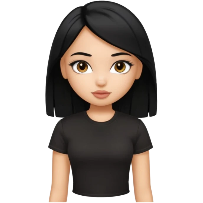 a pretty bratz girl with straight black hair wearing a black tshirt emoji
