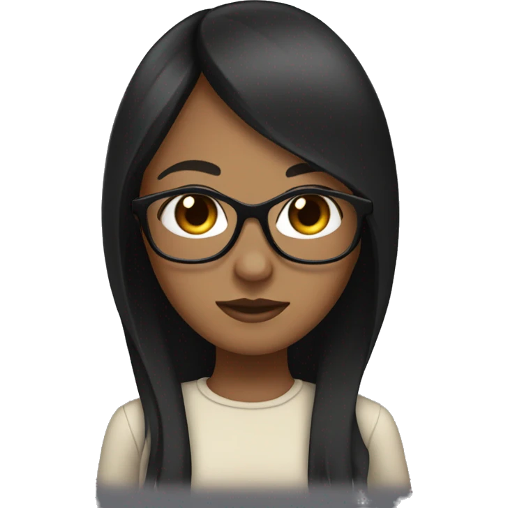 A girl with black long straight hair,brown eyes with white glasses,dark skin emoji