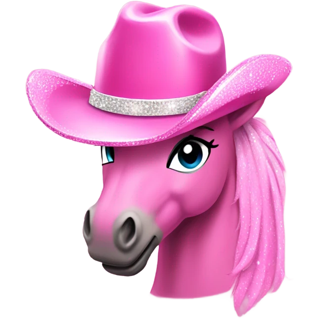 Pink sparkly pony with a pink cowgirl hat  emoji