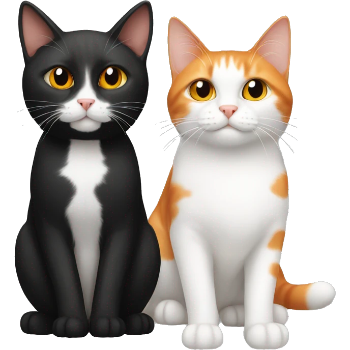 White and black cat with orange and white cat emoji
