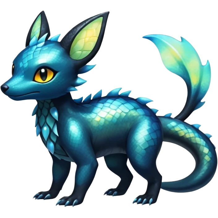 Colorful Iridescent Exotic Salandit-Aurorus-Umbreon-Fakémon-hybrid-creature (full body)  emoji