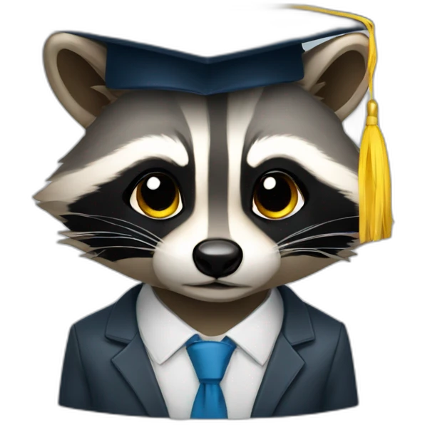 A raccoon student in a suit in the color of the Ukrainian flag in a square academic cap emoji