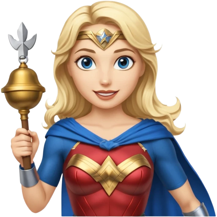 Blonde blue eyes Wonder Woman holding bell and baton emoji