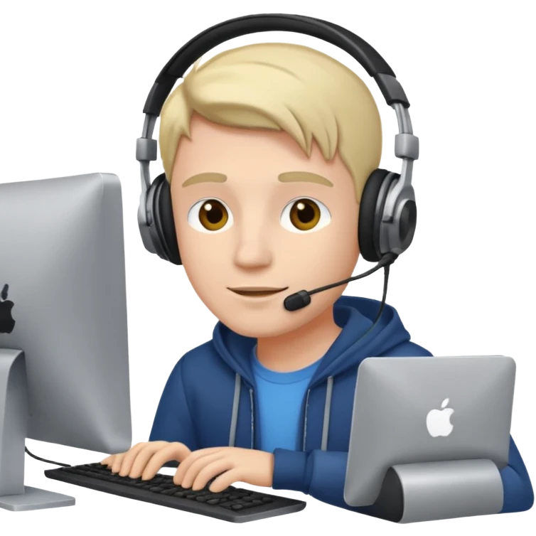 man with headphones at computer emoji