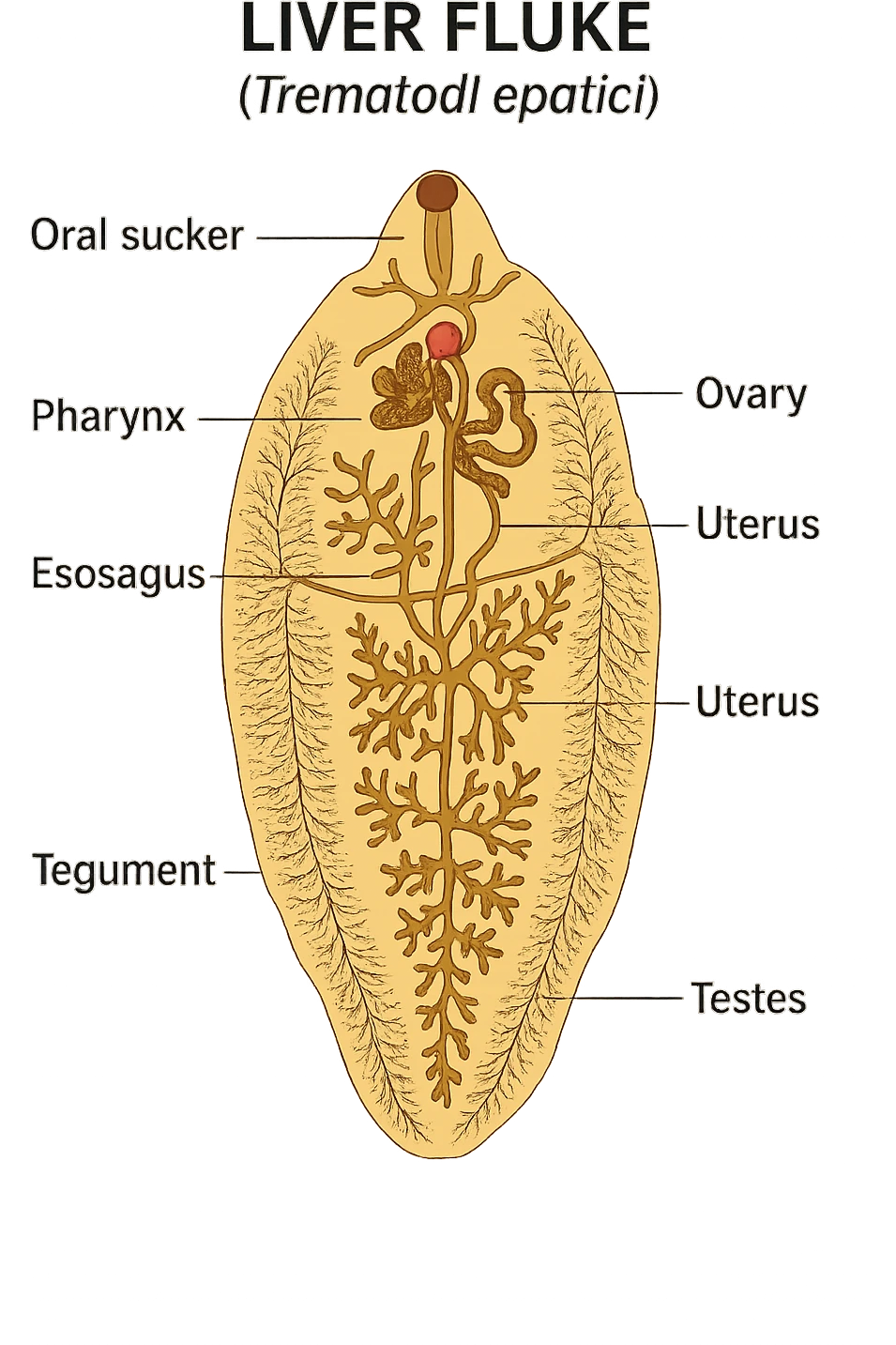 batterio Trematodi epatici (Liver fluke) stile libro di medicina emoji