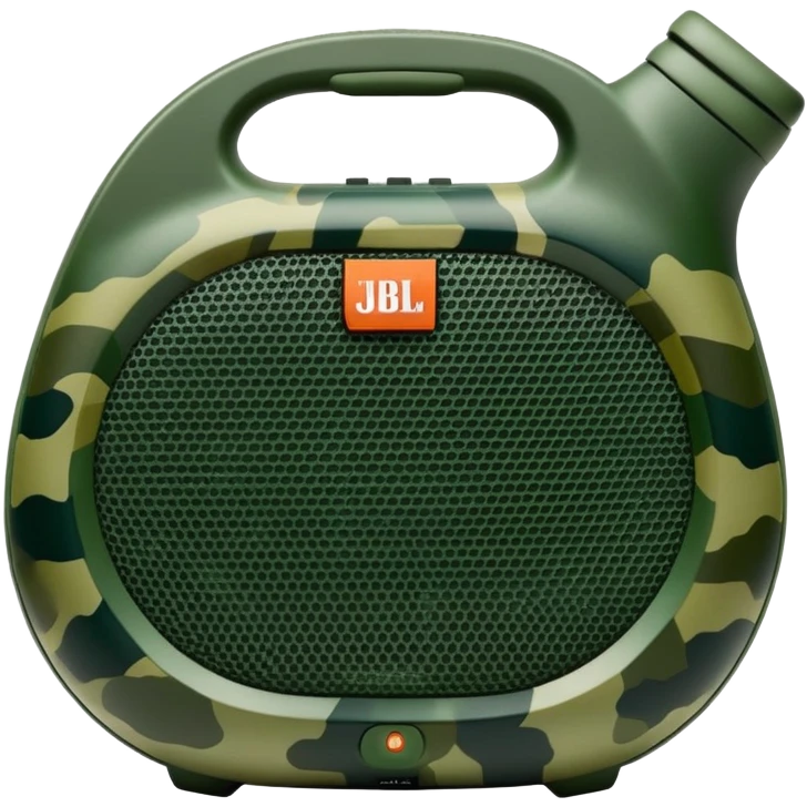Simple JBL Clip 4 speaker with forest green camouflage pattern, light and dark green spots, iOS emoji style emoji