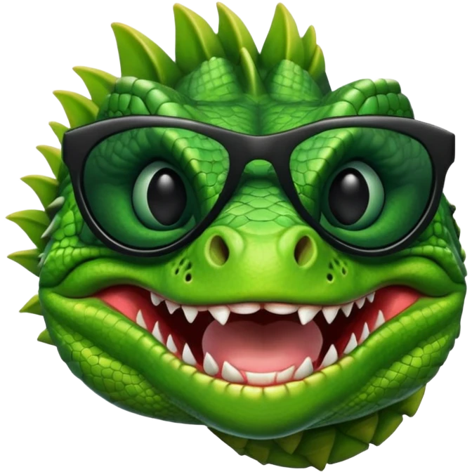 capitalist iguana head with black sunglasses smiling venomously emoji