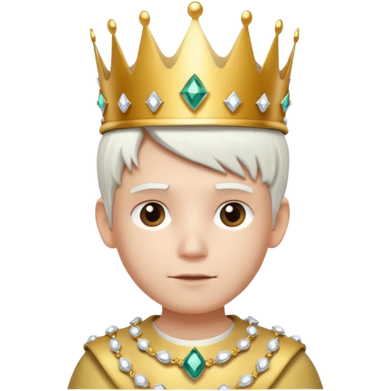 Royal latin Kid boy with wery fancy 3d crown head 3d style only face half rotate head white hair 3d face in rotate emoji