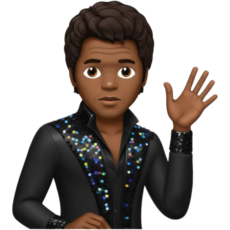 James Brown with dark brown hair, black sequin outfit  emoji