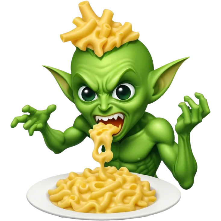 green goblin spewing out mac n cheese from it’s mouth  emoji