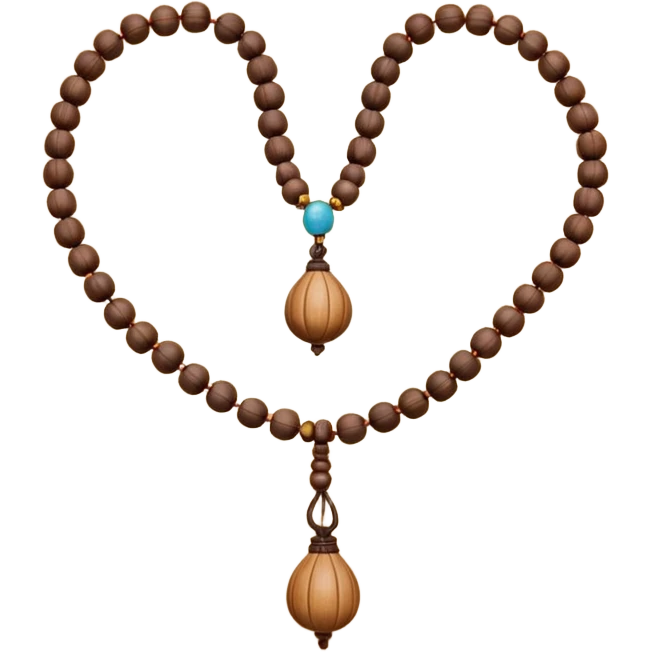 monk necklace object icon, wooden prayer beads with simple pendant, spiritual minimal design, natural wood texture, subtle sacred aura, 3D cartoon style, mobile game icon style, centered, clean background, no text, no watermark
 emoji