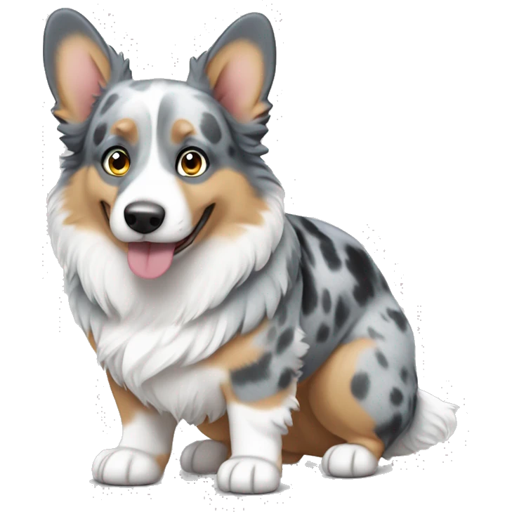 Blue Merle corgi with one blue eye full body emoji