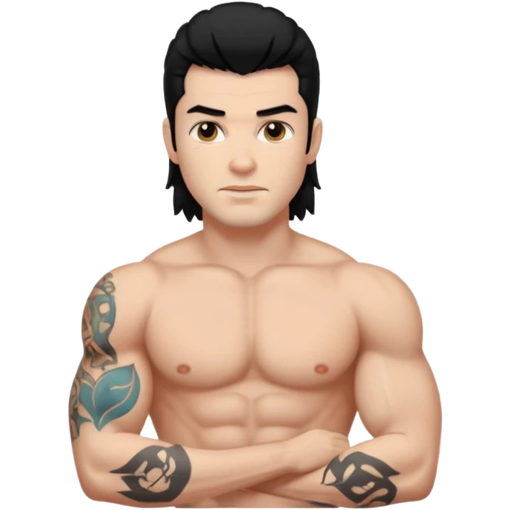 a guy with mullet and tattoos. Black hair.lean but Muscled emoji