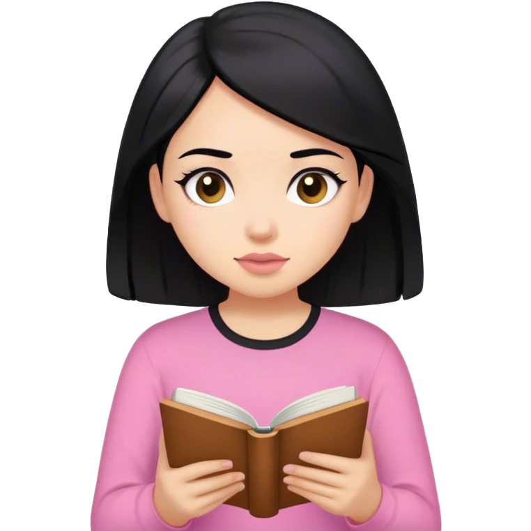 Chica de pelo negro con camisa rosada leyendo un libro emoji