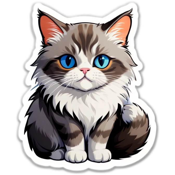 Grey fluffy cat oranges eyes and white-beige cat blue eyes cuddling emoji