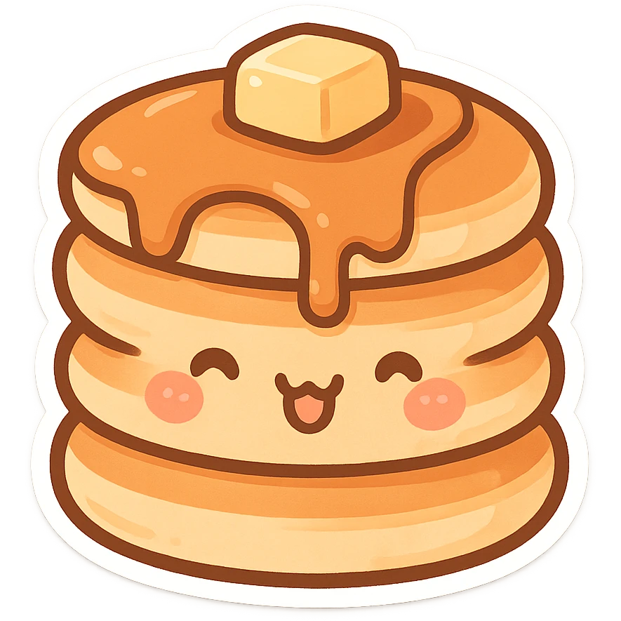 chibi sticker-style pancake stack, cute and exaggerated emoji