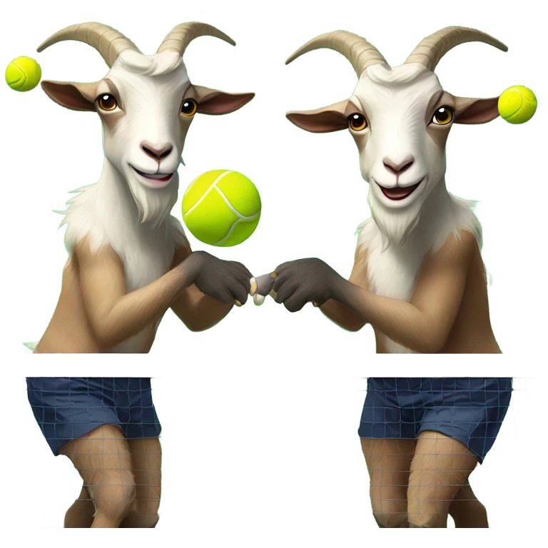 Two bearded goats playing tennis in shorts and no shirt emoji