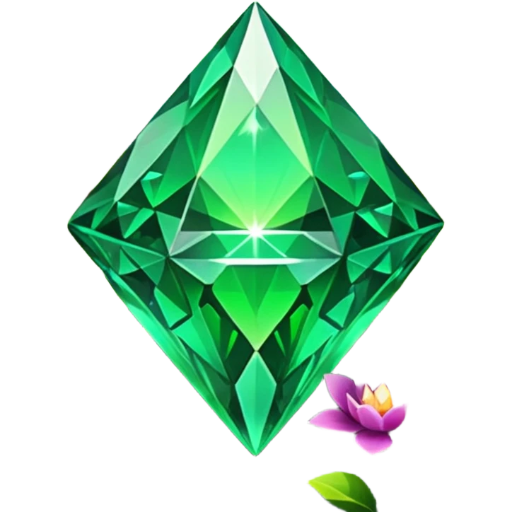 green crystals diamond with runes in forest and flowers emoji