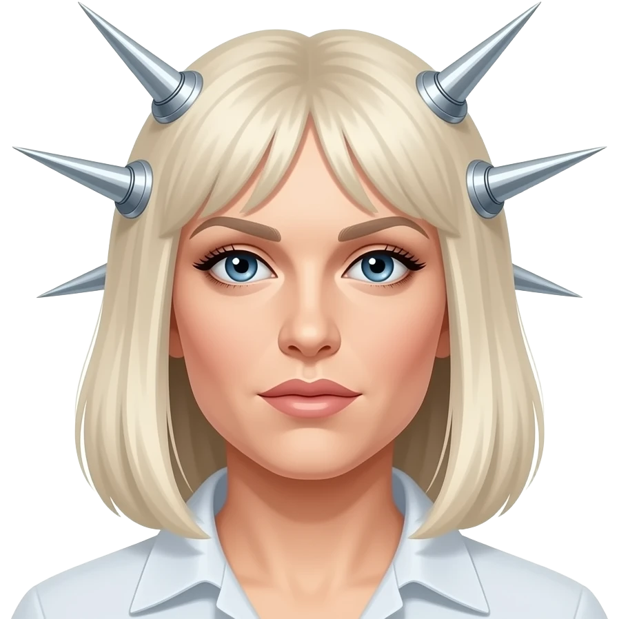 portrait of Deborah Harry shown  in the style of HR Giger paintings, as on the cover of the album "Koo Koo", her head pierced with four large futuristic needles emoji