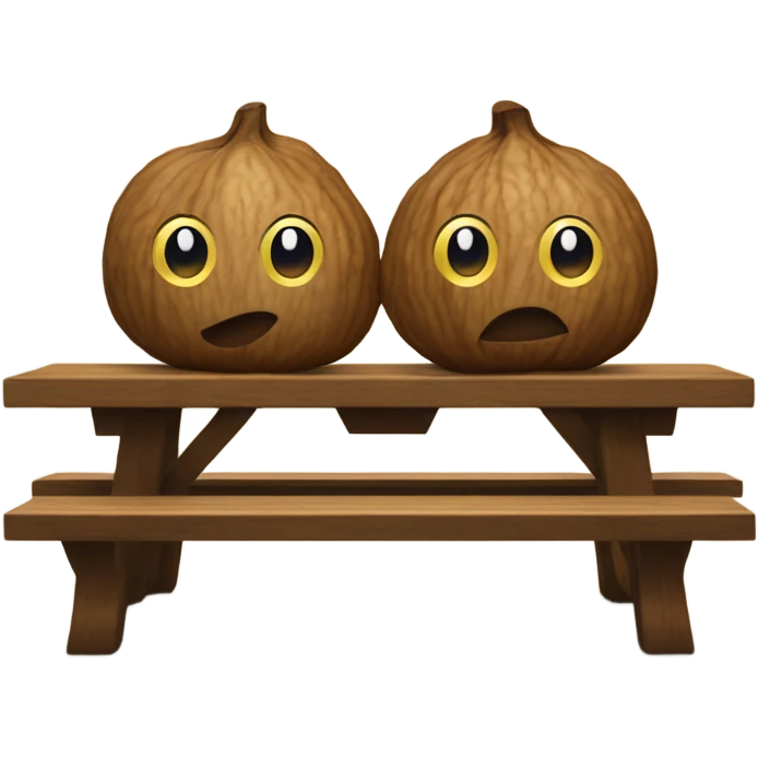 A pair of walnuts resting on a picnic table emoji