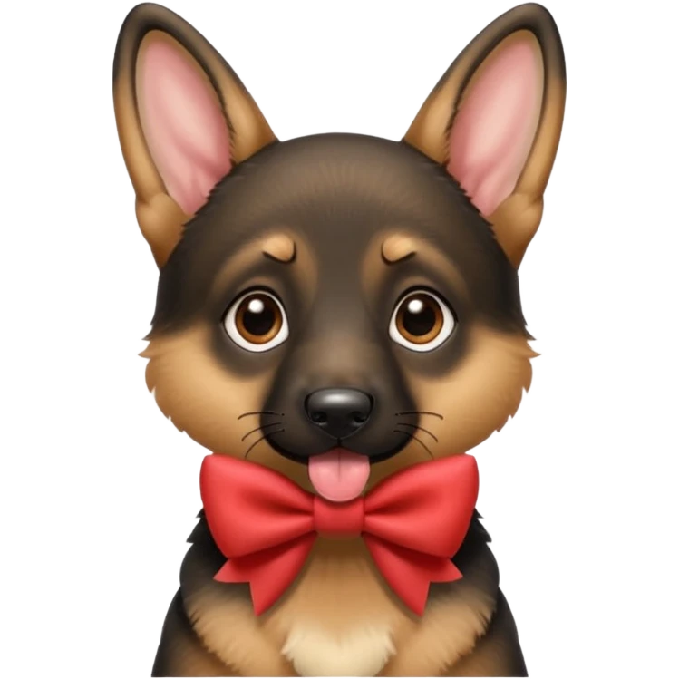 German shepherd puppy with the tonge out, with a bow in the neck, like a gift.  emoji