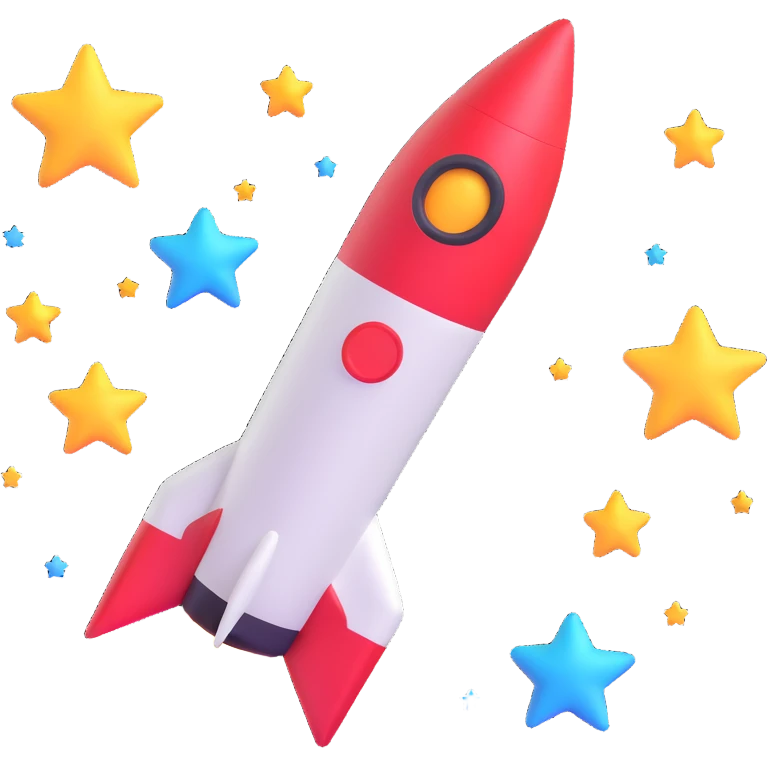 Elon Musk emoji with rocket and stars, cheerful expression emoji