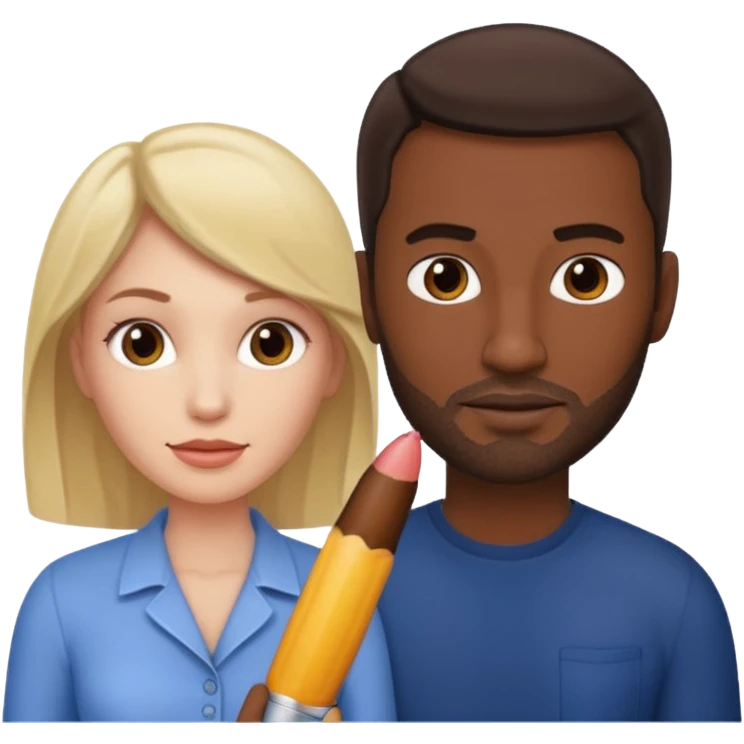 A white woman next to a dark man holding his penis emoji