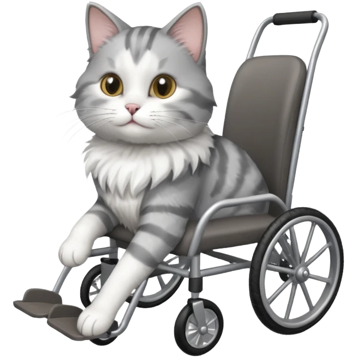 grey and white cat in a cat mobility wheelchair emoji