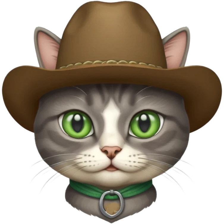 cowboy gray cat with white chin and green eyes emoji