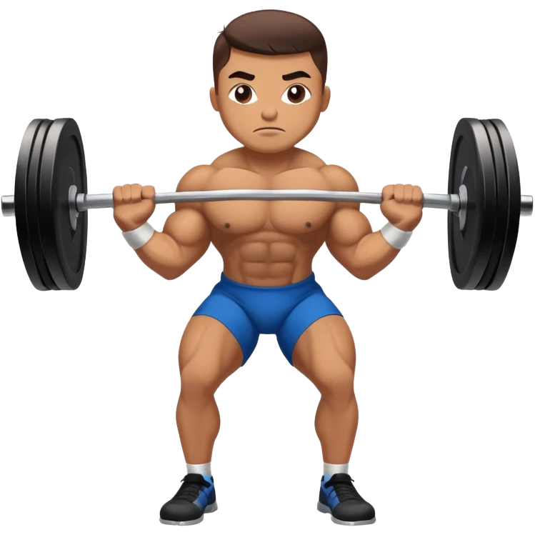 Powerlifter lifting a heavy barbell in a dramatic display of strength, muscles flexing under the pressure. The focus is on the lifter's intense effort and the heavy weights on each side. The background features a gym with weights and equipment, emphasizing the raw power of the sport.  emoji
