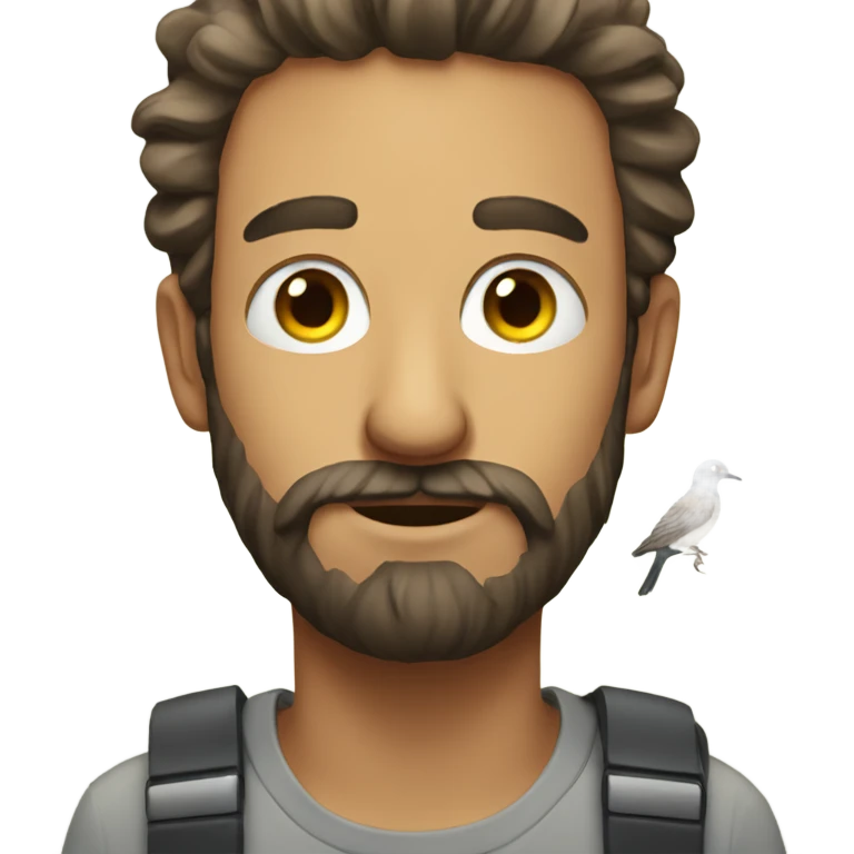 Man with scruffy beard watching birds emoji