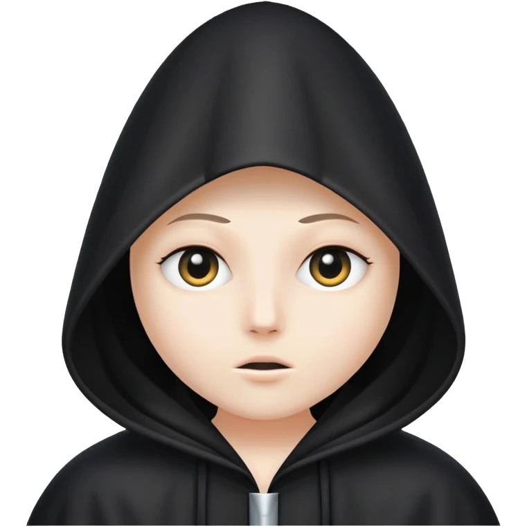 Tall black robe with cone-shaped hood covering face, two eyes slightly visible through slit.” emoji